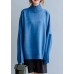 Aesthetic blue knitted pullover high neck plus size clothing fall knit sweat tops