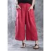 new white red linen women casual crop pants