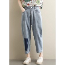 Casual Korean version of light blue pants loose wild nine points jeans elastic waist pants